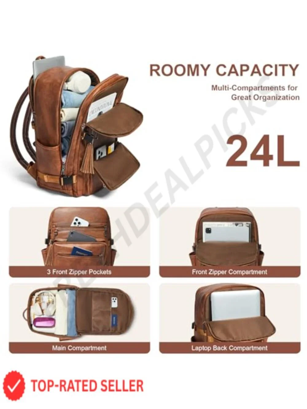 Vegan Leather Laptop Backpack for Women Fits 16 Inch Travel Work